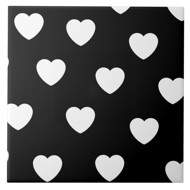 Black and White Heart Pattern  Tile (Front)