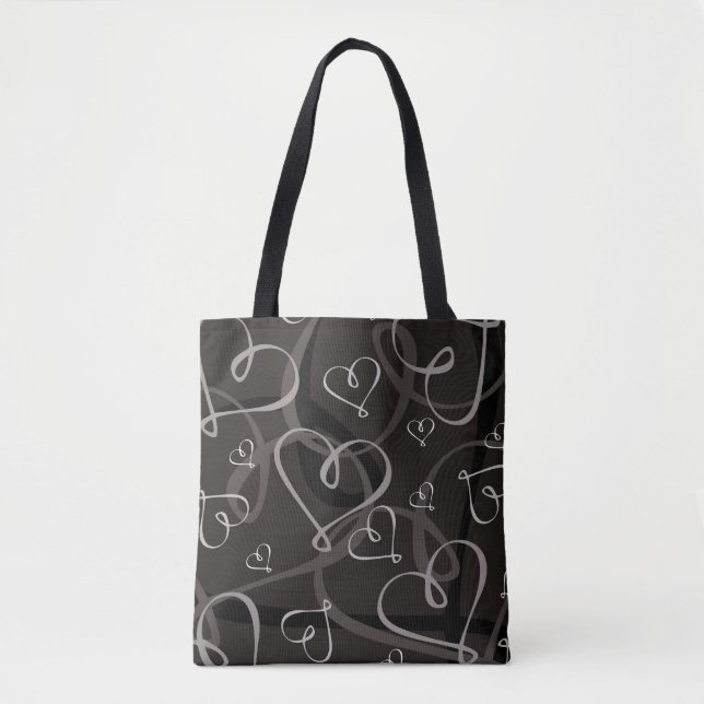 Black and white heart pattern tote bag (Front)