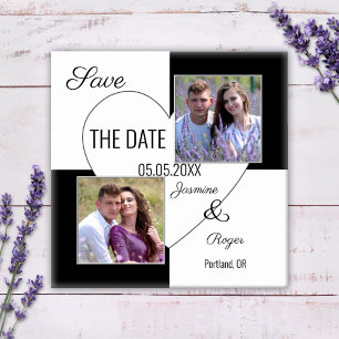 Black and White Heart Photo Save the Date Magnet