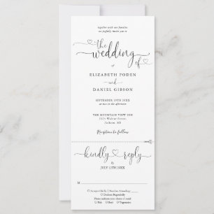 Black And White Heart Script All In One Wedding Invitation