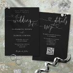 Black And White Heart Script QR Code Wedding Invitation<br><div class="desc">This elegant black and white wedding invitation featuring heart script calligraphy can be personalised with your information in chic typography with your wedding website details and your QR code on the reverse. Designed by Thisisnotme©</div>