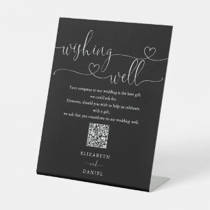 Black And White Heart Script Wishing Well QR Code Pedestal Sign