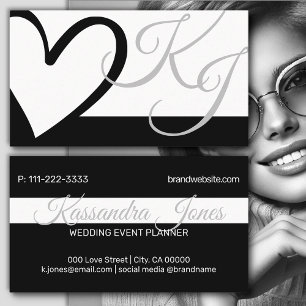 Black and White Heart Shape Calligraphy Monograms Business Card