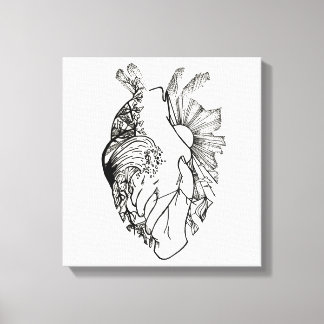 Black and White Heart-Shaped Ink Art Canvas Print