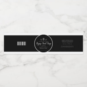 Black and white heart soap product label