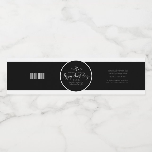 Black and white heart soap product label (Single Label)