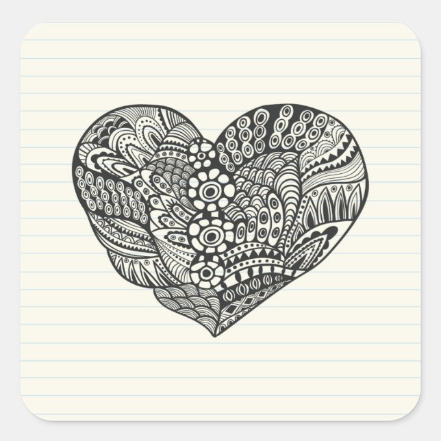 Black and White Heart Square Sticker (Front)