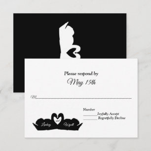 Black and White Heart & Swans Wedding RSVP Card
