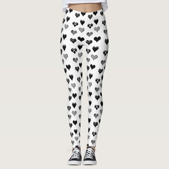 Black and white hearts drawing - Simple Diversity Leggings (Front)