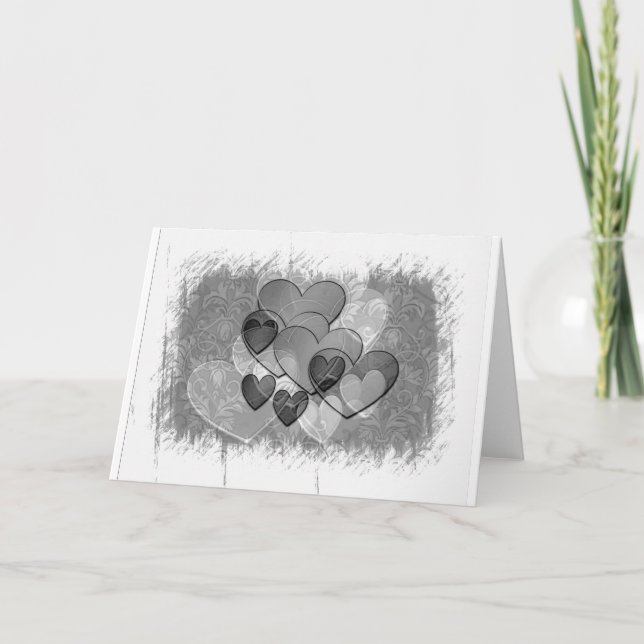 Black and White Hearts Holiday Card (Front)