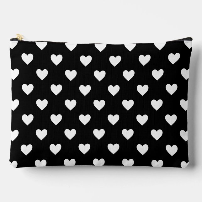 Black and White Hearts Pattern Accessory Pouch (Front)