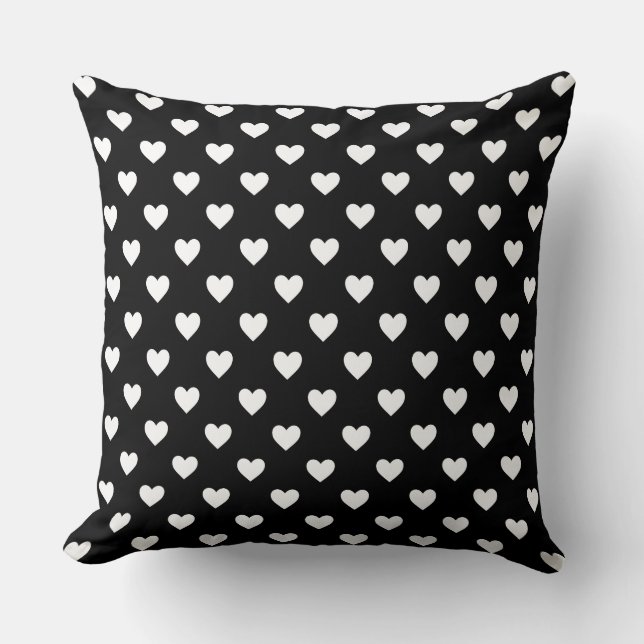 Black and White Hearts Pattern Cushion (Front)