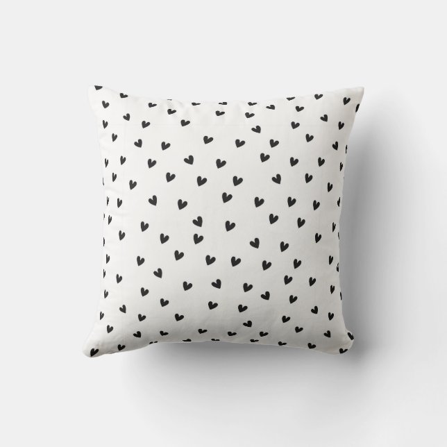 Black and White Hearts Pattern Monochrome Cushion (Back)