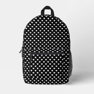 Black and White Hearts Pattern Printed Backpack