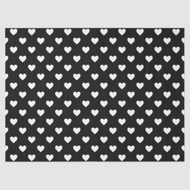 Black and White Hearts Pattern Tissue Paper (Front)