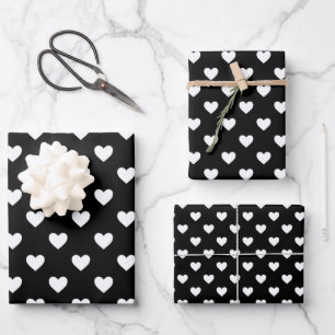 Black and White Hearts Pattern Wrapping Paper Sheet