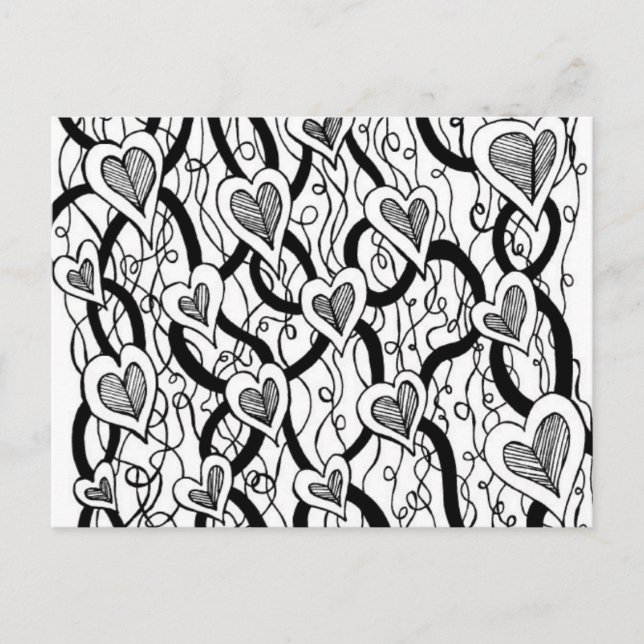 Black and White Hearts Postcard (Front)