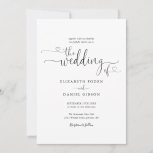 Black And White Hearts Script Calligraphy Wedding Invitation