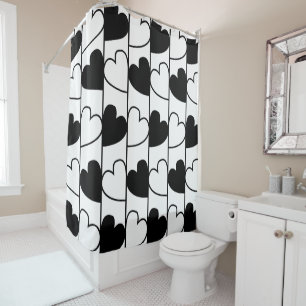 Black and White Hearts Stripes Shower Curtain