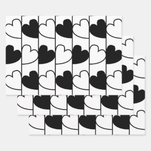 Black and White Hearts Stripes  Wrapping Paper Sheet