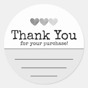 Black And White Hearts Thank You For Your Purchase Classic Round Sticker