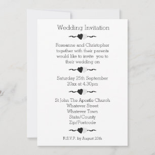 Black And White Hearts Wedding Invitation