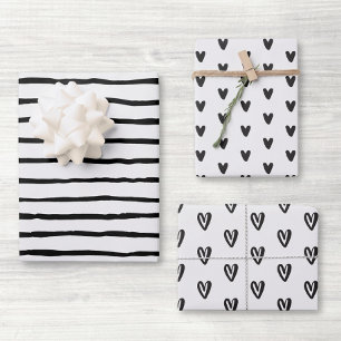 Black and White Hearts Wrapping Paper Sheet