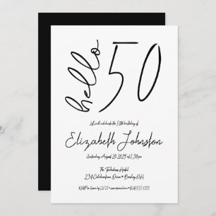 Black and White Hello 50 Fabulous Birthday Simple Invitation