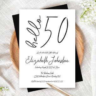 Black and White Hello 50 Fabulous Birthday Simple Invitation