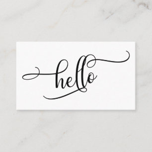 Black and White Hello, Elaborate Script Typography Business Card