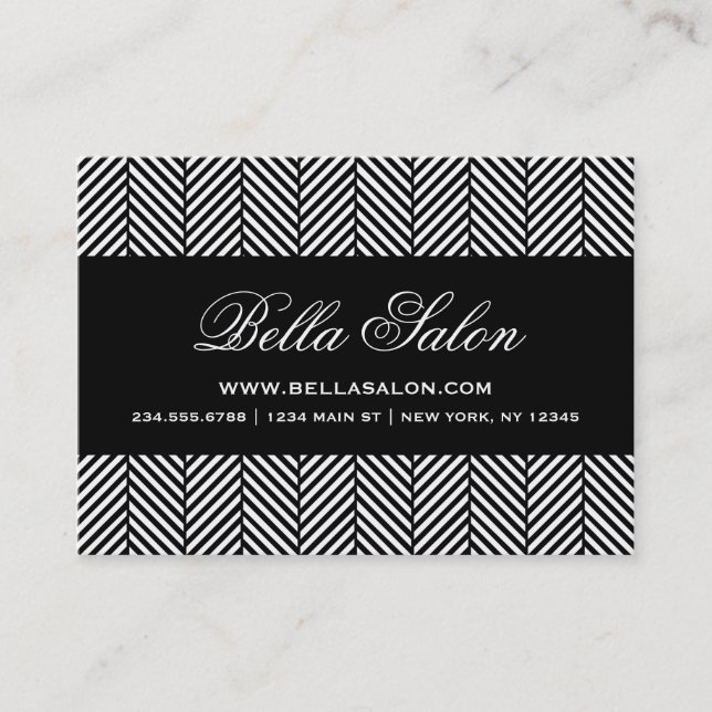 Black and White Herringbone Business Card (Front)