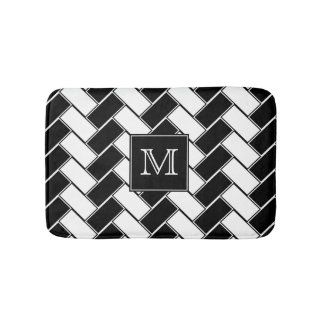 Black and White Herringbone Monogrammed Bath Mat