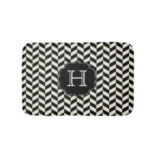 Black and White Herringbone Patter with Monogram Bath Mat