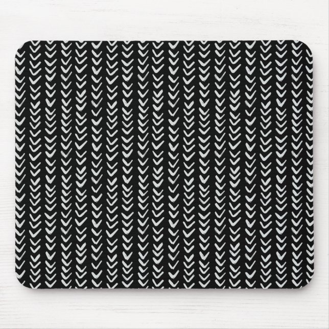 Black and White Herringbone Pattern Mousepad (Front)