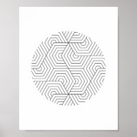 Black and White Hexagon Circle Geometric Wall Art