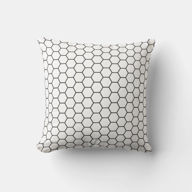 Black and White Hexagon Geometric Pattern Cushion (Front)
