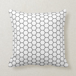 Black and White Hexagon Geometric Pattern Cushion