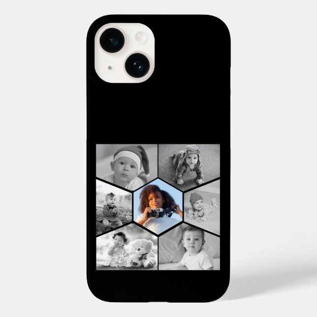 Black and White Hexagon Photo Collage Case-Mate iPhone Case (Back)