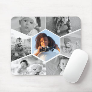Black and White Hexagon Photo Collage Mouse Pad