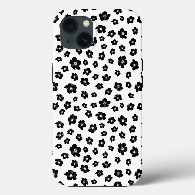 Black and White Hibiscus Floral Case-Mate iPhone Case (Back)
