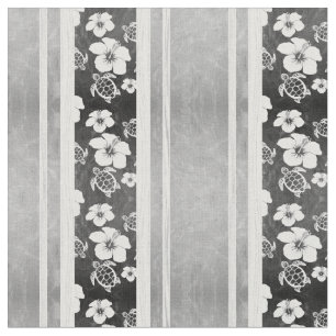 Black And White Hibiscus Hawaiian Honu Fabric