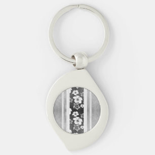 Black And White Hibiscus Honu Stripes Key Ring