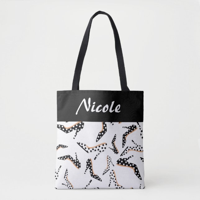 Black and White High Heels Tote Bag (Front)