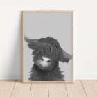 Black and White Highland Cow Illustration 