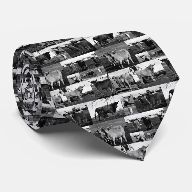 Black And White Highland Cow Photography Collarge, Tie (Rolled)