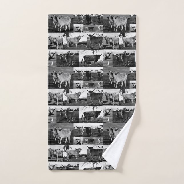 Black And White Highland Cows Print, Hand Towel (Hand Towel)