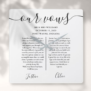 Black And White His And Hers Wedding Vows Square Wall Clock