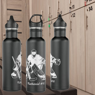 Black and White Hockey Goalie Monogram  710 Ml Water Bottle