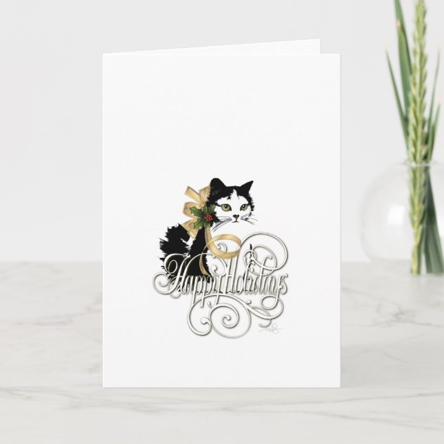 Black and White Holiday Cat Card (Front)
