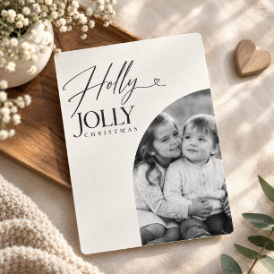 Black and White Holly Jolly Christmas Baby Photo Holiday Card